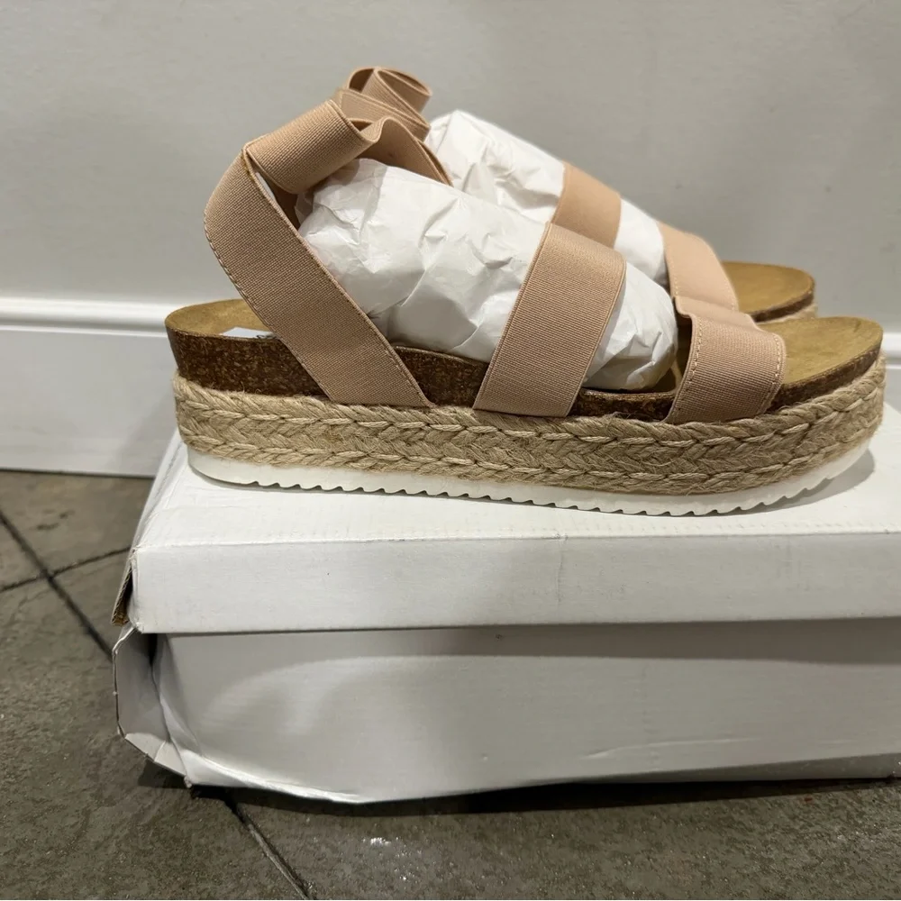 Platform Espadrille Sandal in Nude Pink with Elastic Straps